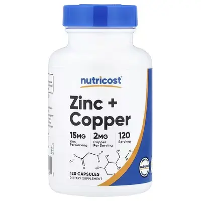Nutricost Zinc + Copper 15 mg Capsules